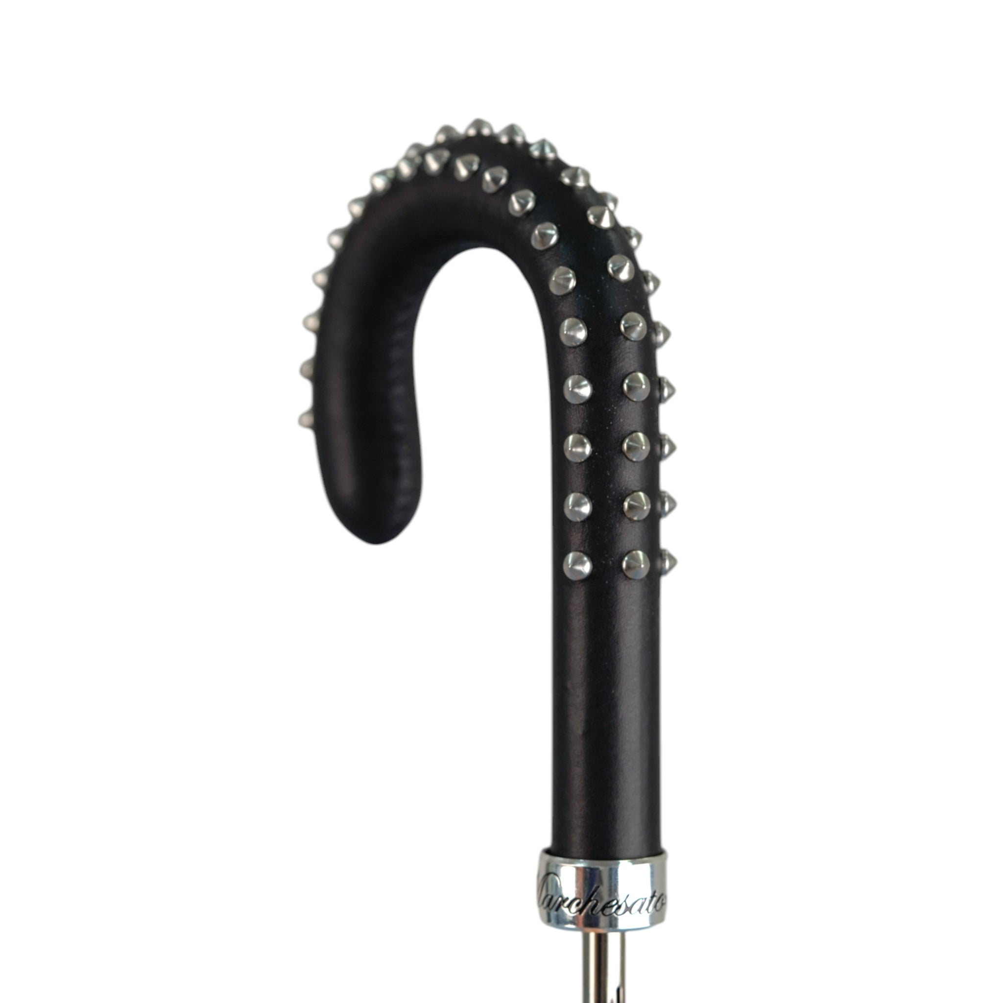 Men's Premium Umbrella Featuring Rock Style Studded Leather Handle & Durable Carbon Fiber Ribs