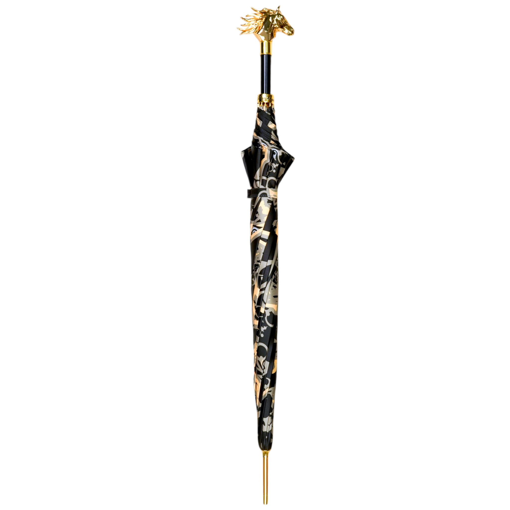 Luxury Designer Umbrella – 24K Gold Horse Head Handle, Automatic Open, Wind Resistant