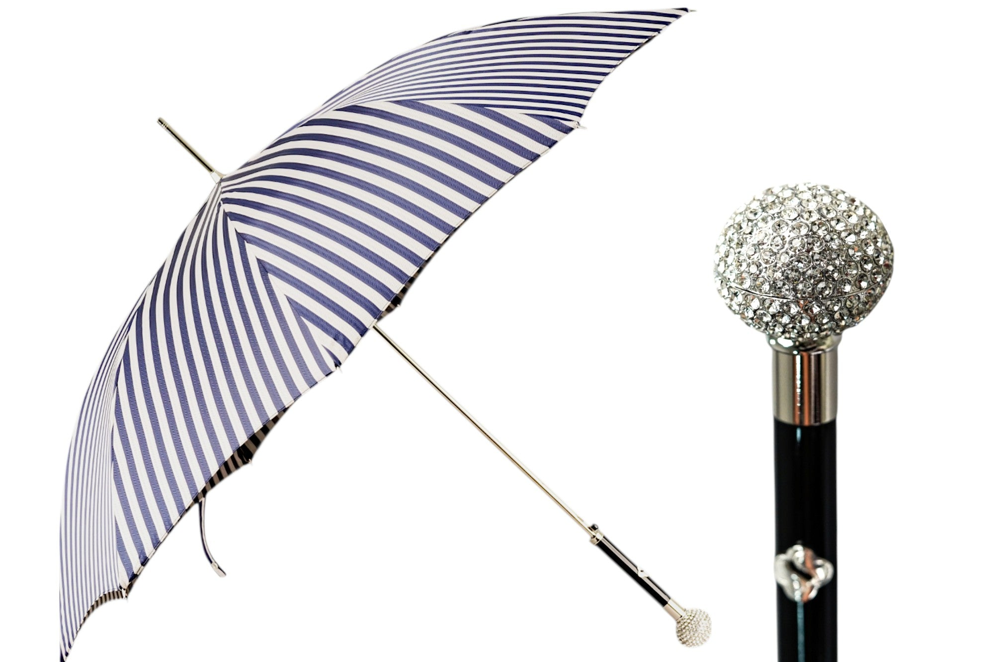 Luxury Striped Umbrella – Men's Rain Umbrella with Silverplated Handle & Crystal Accents