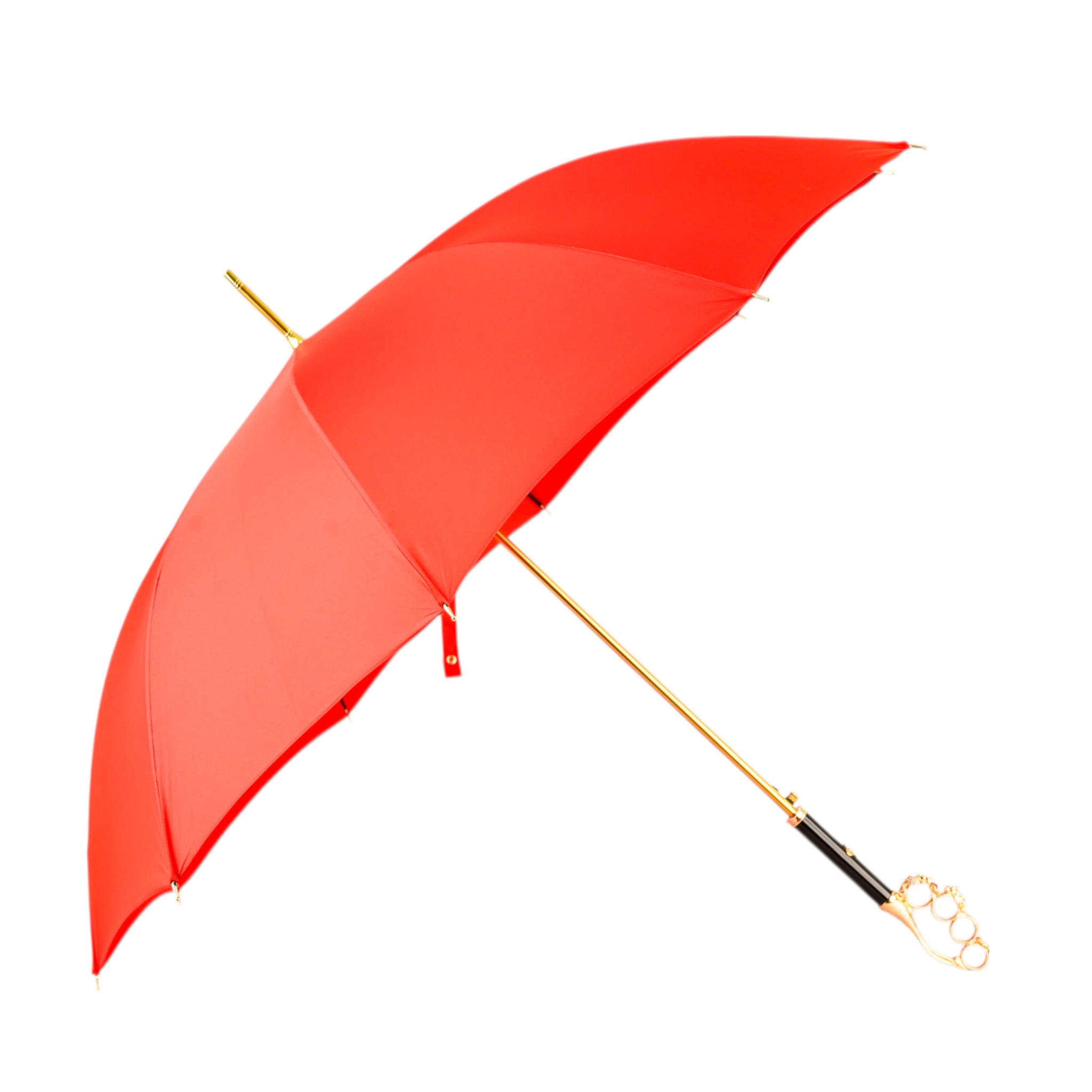 Luxury Red Umbrella – Handmade Italian Men's Rain Umbrella with Gold Handle & Crystal Embellished Design