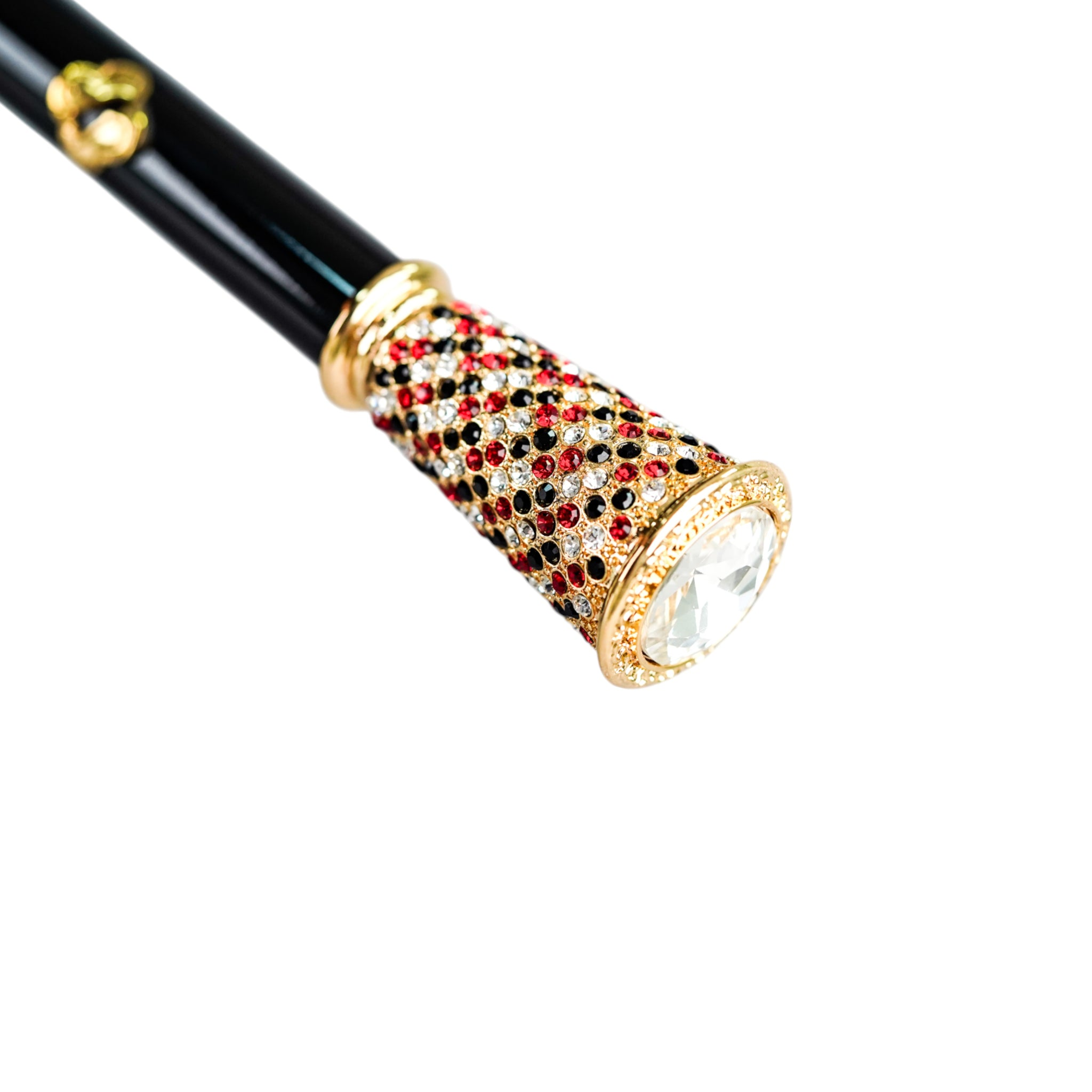 Black Greca men's umbrella by Ilmarchesato with gold handle and crystal accents, stylish rain protection for men.