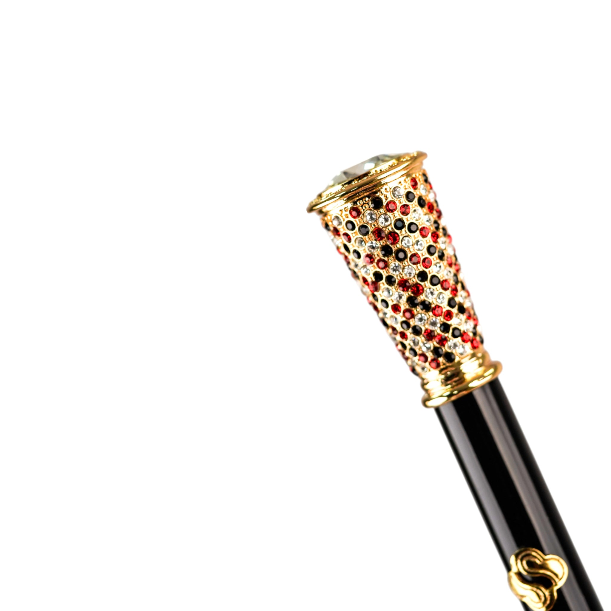 Black Greca men's umbrella with gold handle and crystal accents, luxury rain umbrella by Ilmarchesato.