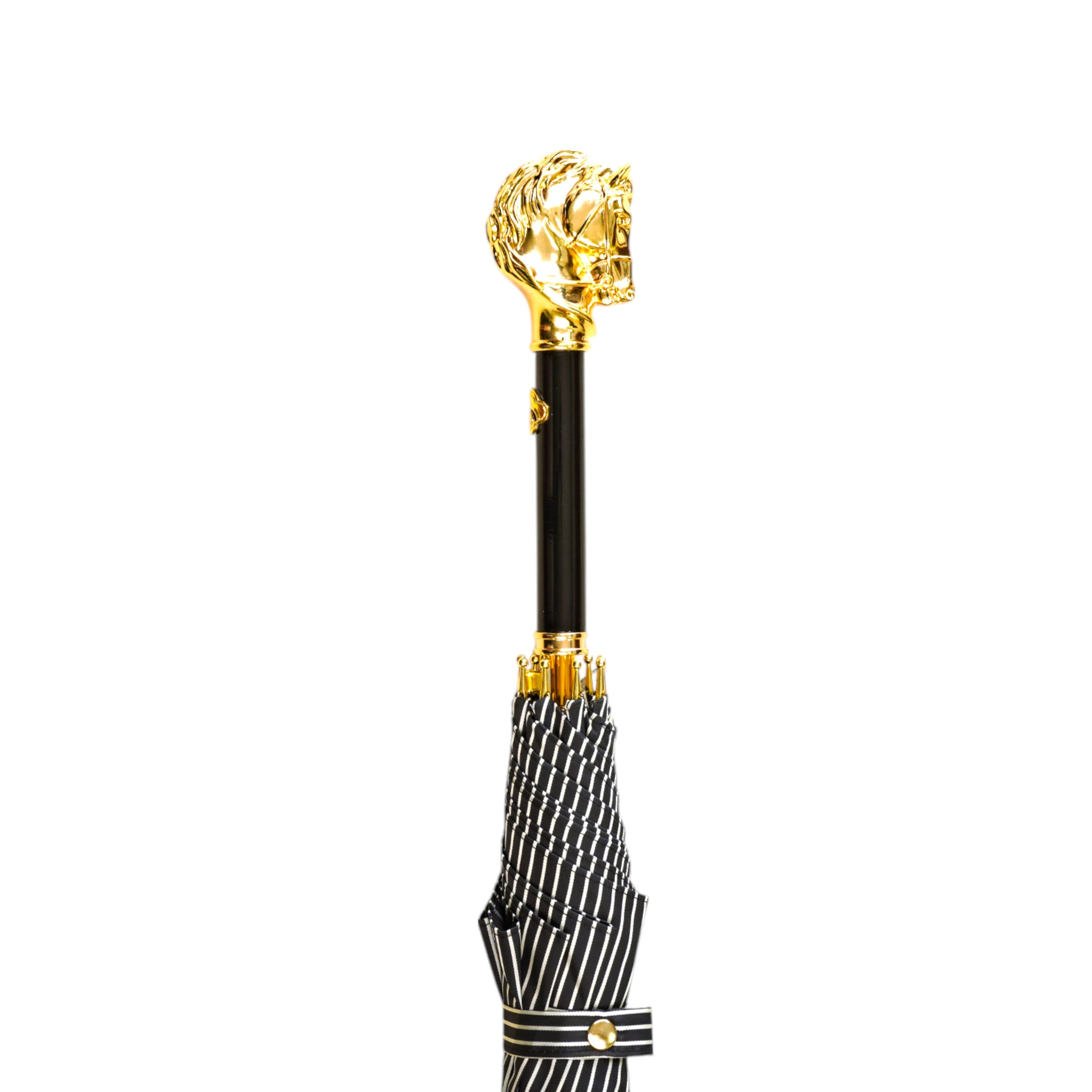 Gentleman's Umbrella – Black Striped Luxury Rain Umbrella With 24K Gold Horse Handle