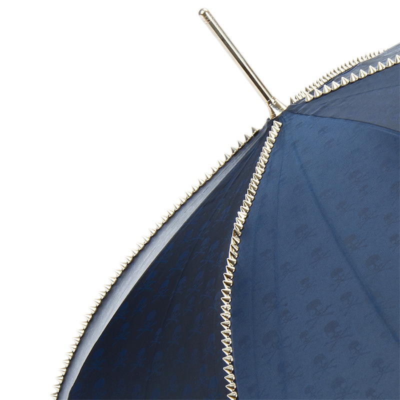 Handmade Navy Umbrella – Luxury Studded Canopy with Silver Skull Handle