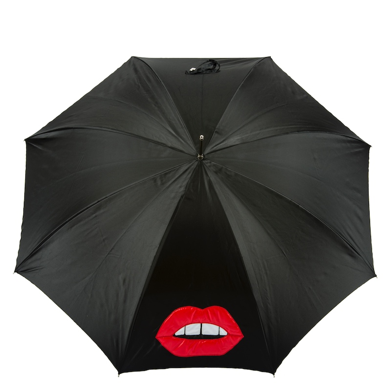 Double Cloth Umbrella – Stylish Polka Dot Interior, Leather Handle, Handmade in Italy
