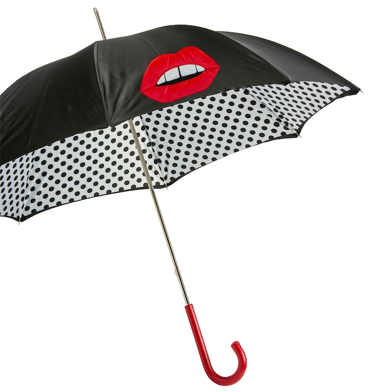 Double Cloth Umbrella – Stylish Polka Dot Interior, Leather Handle, Handmade in Italy