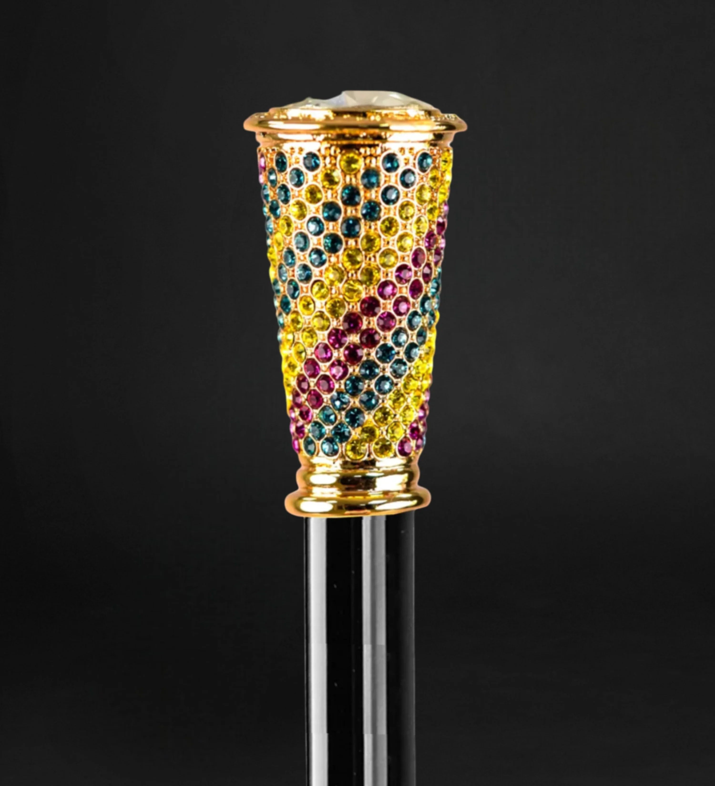 Luxury Walking Cane – 24K Gold Walking Stick with Multicolor Crystal Handle