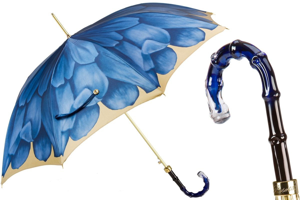 Blue Dahlia Umbrella – Handmade Italian Rain Umbrella With Polyester Canopy & Acetate Handle