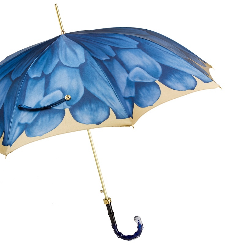 Blue Dahlia Umbrella – Handmade Italian Rain Umbrella With Polyester Canopy & Acetate Handle