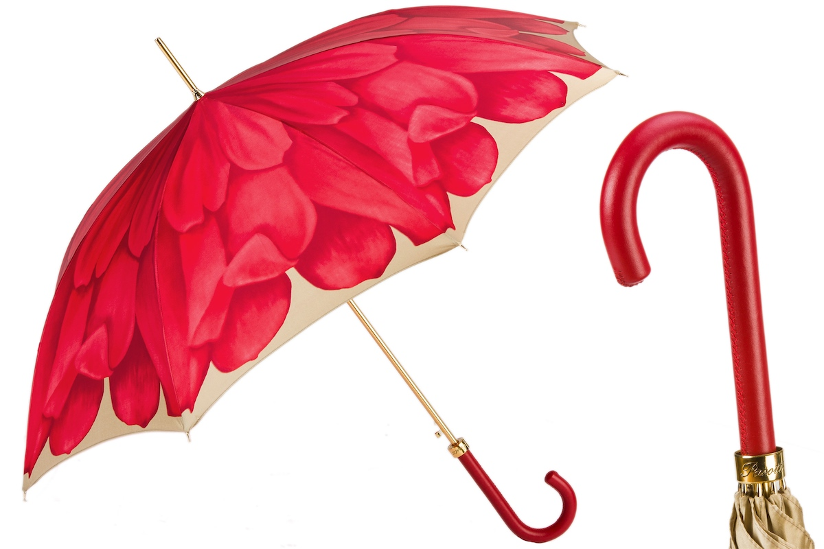 Luxury Red Umbrella – Handmade Italian Rain Umbrella With Leather Handle
