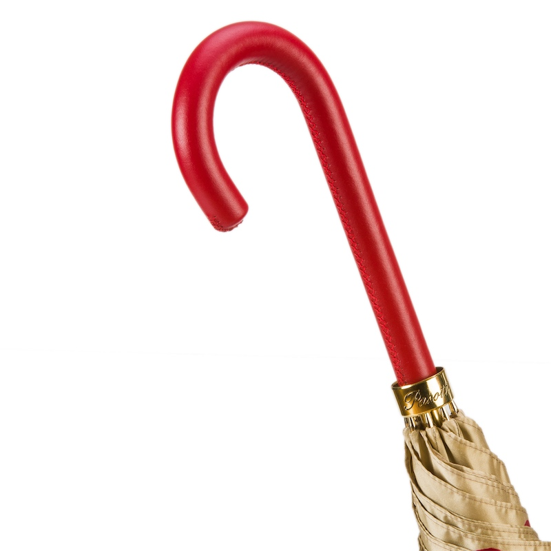 Luxury Red Umbrella – Handmade Italian Rain Umbrella With Leather Handle