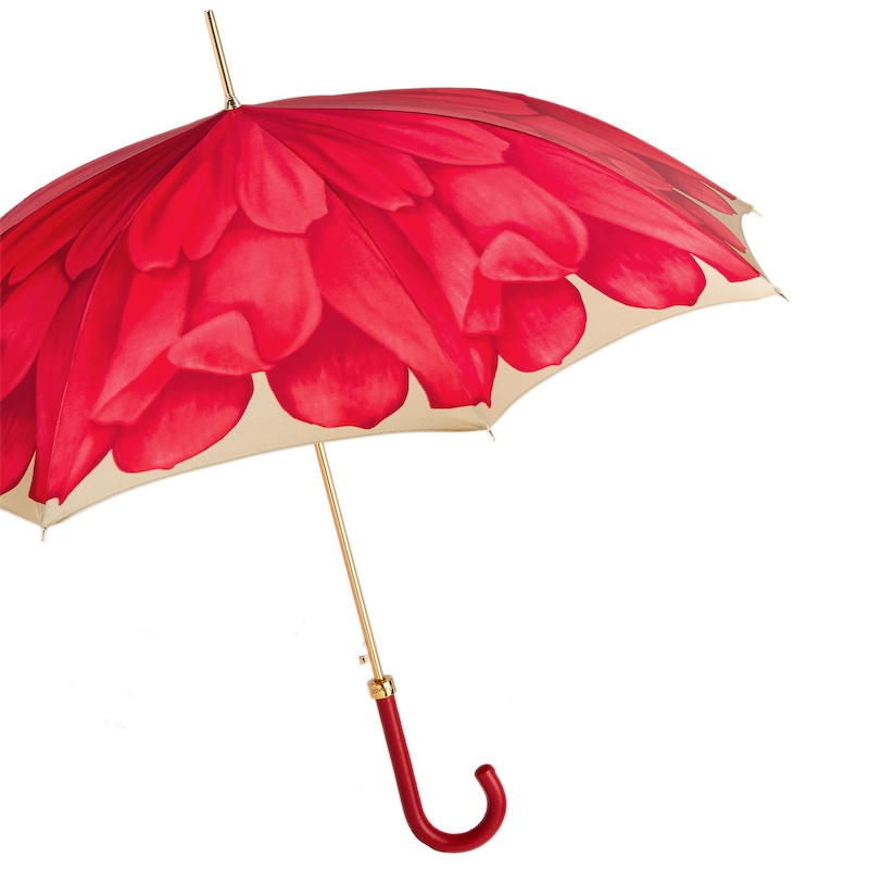 Luxury Red Umbrella – Handmade Italian Rain Umbrella With Leather Handle