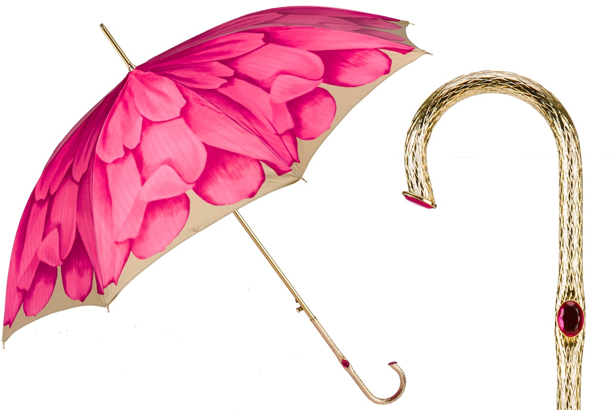 Fuchsia Dahlia Umbrella – Handmade Italian Rain Umbrella with Jeweled Brass Handle
