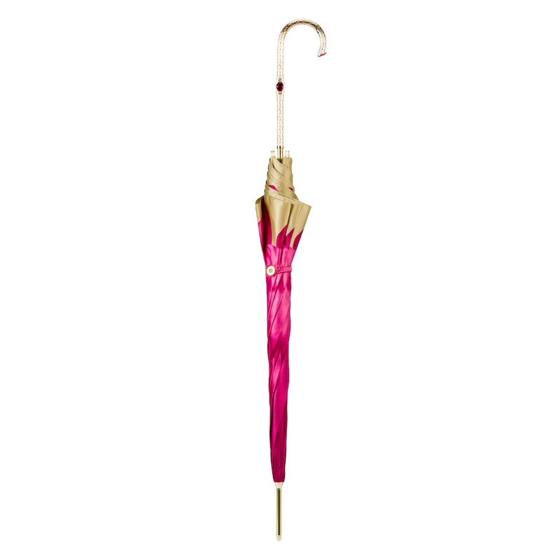 Fuchsia Dahlia Umbrella – Handmade Italian Rain Umbrella with Jeweled Brass Handle