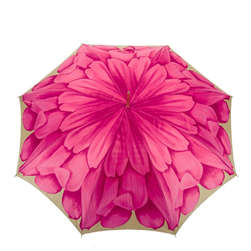 Fuchsia Dahlia Umbrella – Handmade Italian Rain Umbrella with Jeweled Brass Handle