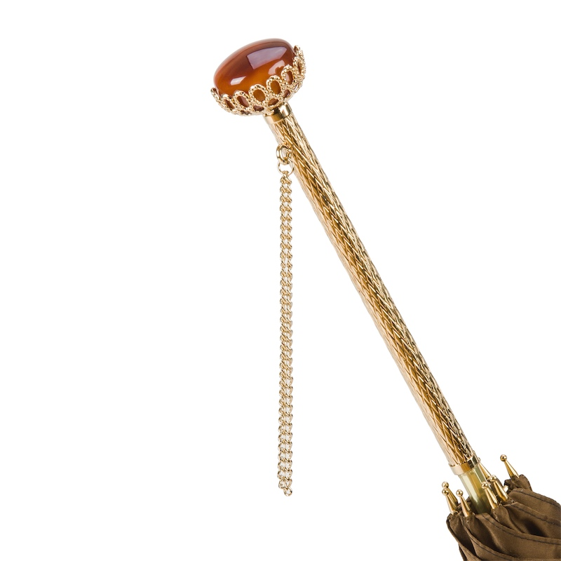 Luxury Dahlia Umbrella – Italian Handmade Designer Rain Umbrella With Jeweled Brass Handle