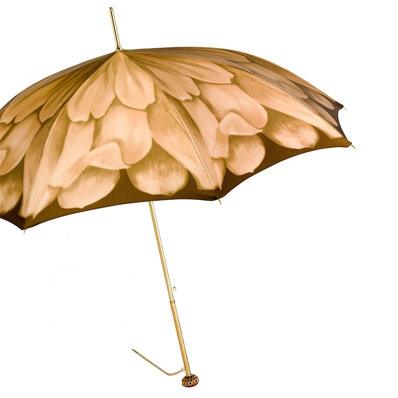 Luxury Dahlia Umbrella – Italian Handmade Designer Rain Umbrella With Jeweled Brass Handle