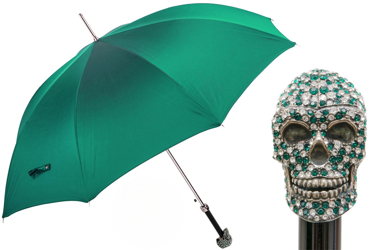 Swarovski Skull Umbrella – Automatic Green Luxury Rain Umbrella With Crystal Handle
