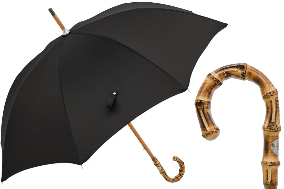 Black Bamboo Umbrella – Handmade Italian Rain Umbrella with Natural Bamboo Handle