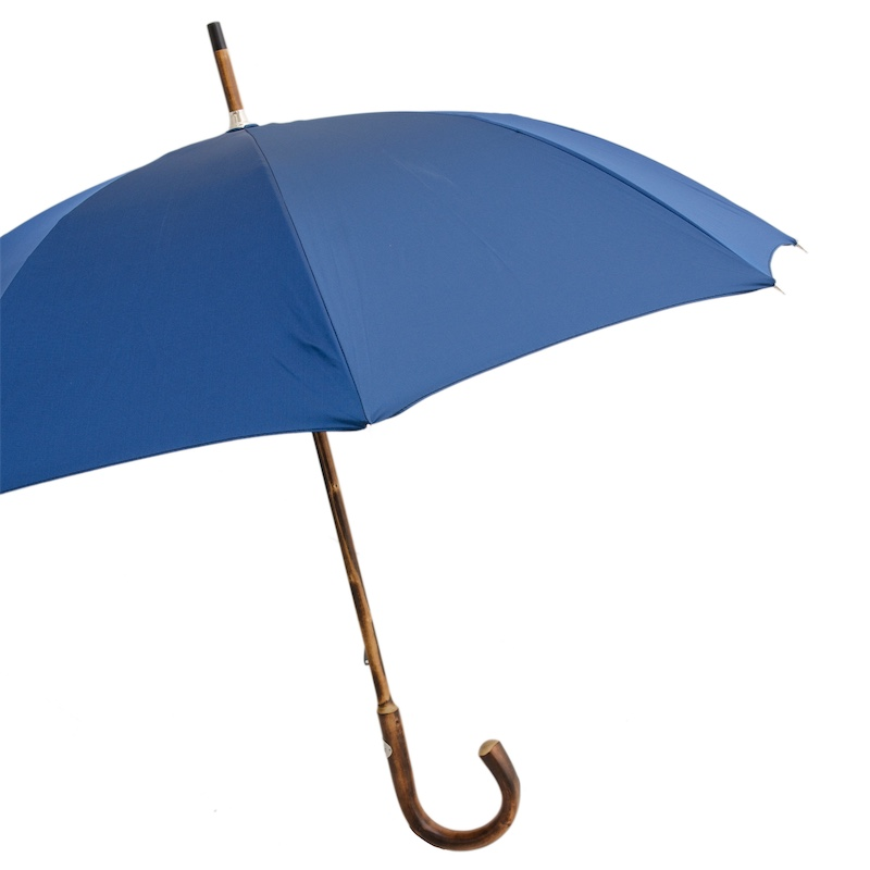 Chestnut Wooden Umbrella – Handmade Italian Solid Stick Blue Rain Protection