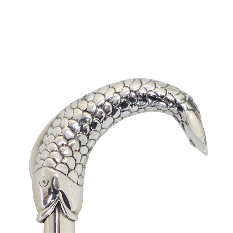 Fish Handle Umbrella – Blue Canopy, Automatic Opening & Handmade Italian Design