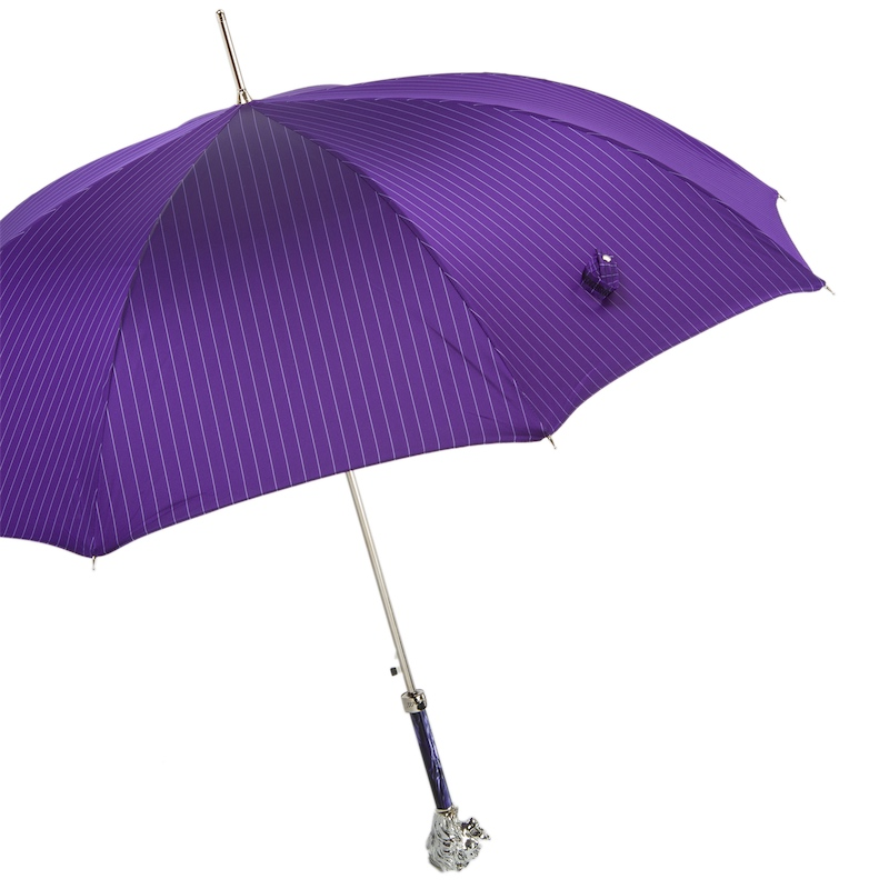 Purple Luxury Umbrella – Handmade Italian Rain Umbrella with Silver Lion Handle