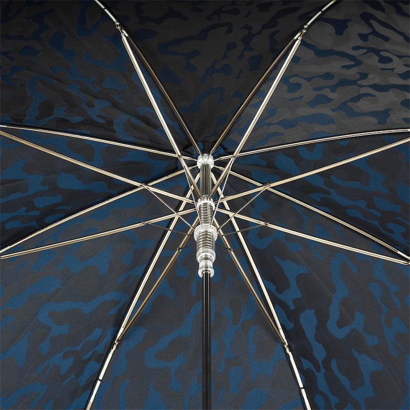 Camouflage Navy Umbrella – Handmade Italian Luxury with Leather Handle & Automatic Opening