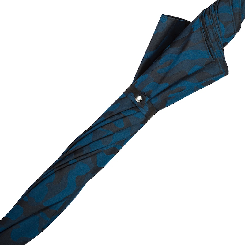 Camouflage Navy Umbrella – Handmade Italian Luxury with Leather Handle & Automatic Opening