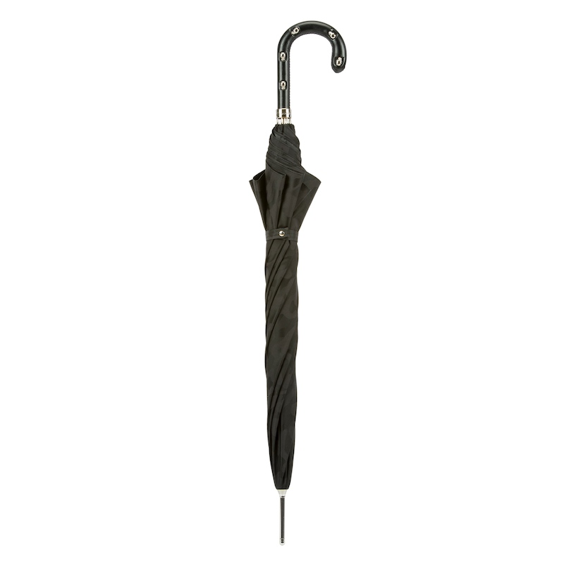 Black Camouflage Umbrella – Handmade Italian Rain Gear with Leather Handle & Skulls