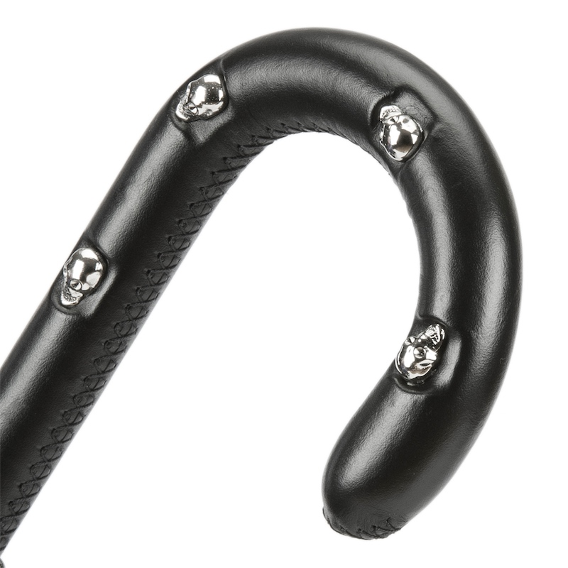 Black Camouflage Umbrella – Handmade Italian Rain Gear with Leather Handle & Skulls