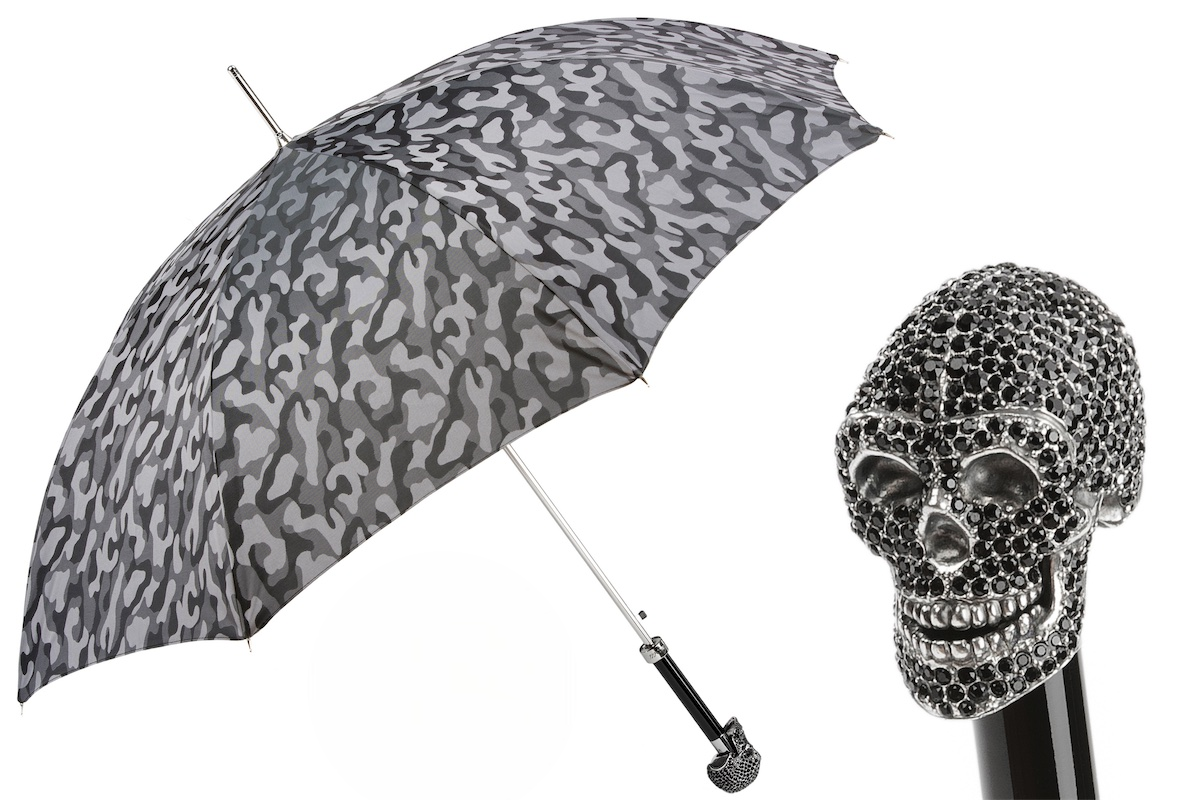 Camouflage Umbrella – Handmade in Italy | Black Skull Handle with Swarovski Crystals