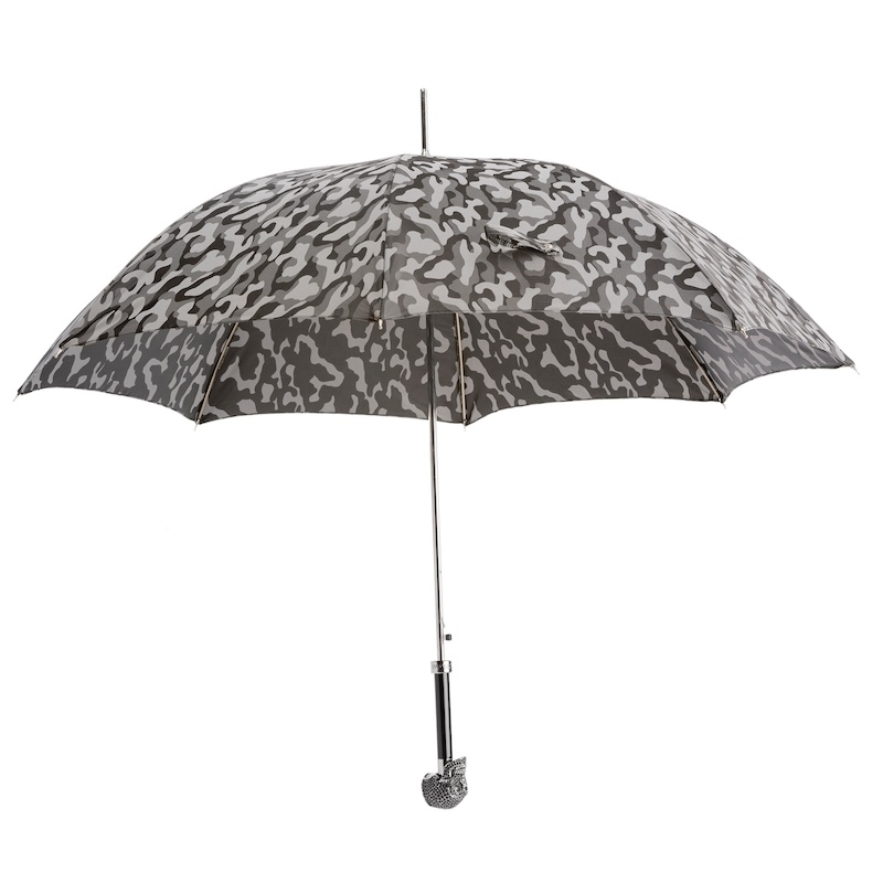 Camouflage Umbrella – Handmade in Italy | Black Skull Handle with Swarovski Crystals