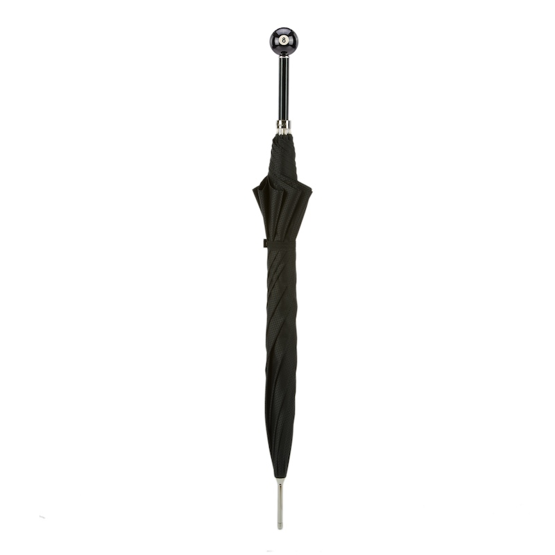 Luxury 8-Ball handle billiard pool umbrella by Pasotti, Italian handmade automatic open umbrella for men with stylish design.
