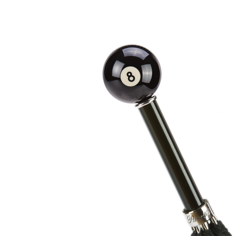 Luxury 8-Ball handle billiard pool umbrella for men by Pasotti, Italian handmade, automatic open design with stylish coverage.