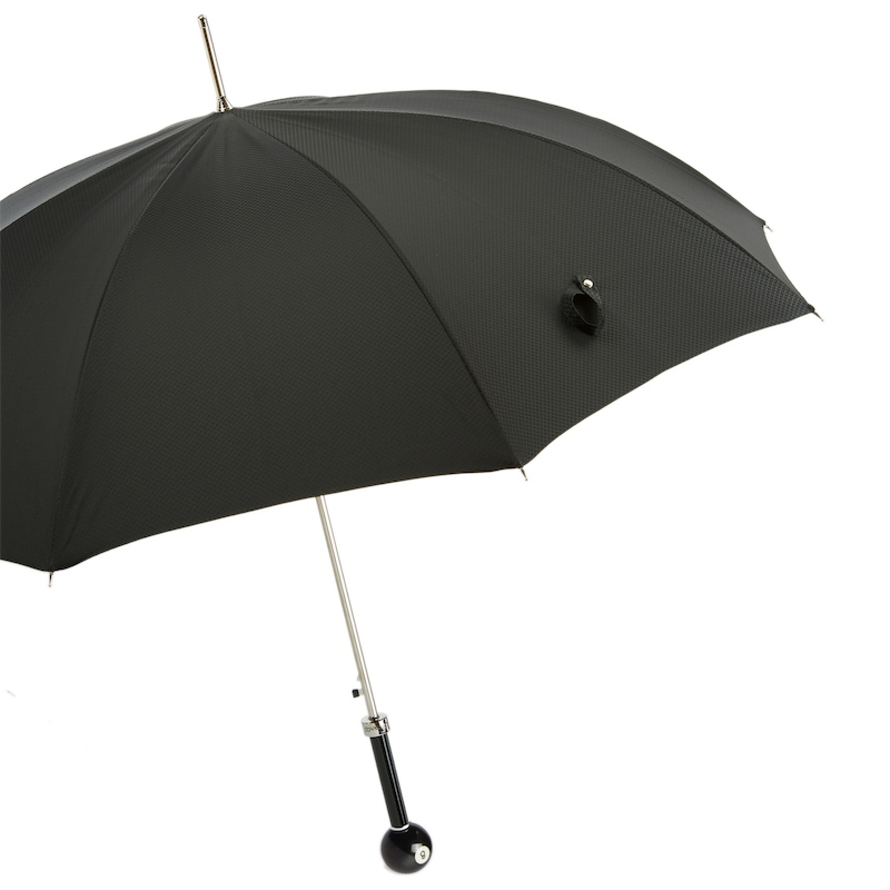 Elegant Pasotti luxury 8-ball handle billiard pool umbrella for men, Italian handmade with automatic open feature.