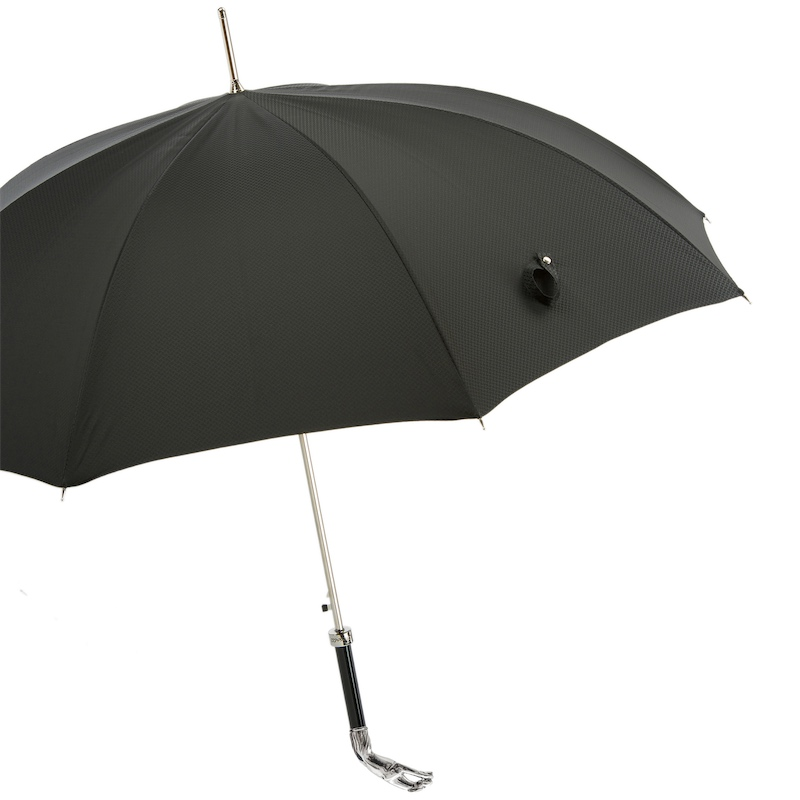 Luxury Designer Umbrella - Automatic Opening, Silver Greyhound Handle, Handmade Italian Craftsmanship