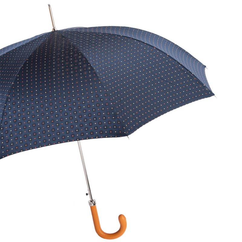 Automatic Tie Print Umbrella – Italian Handmade Leather Handle, Water-Resistant Canopy