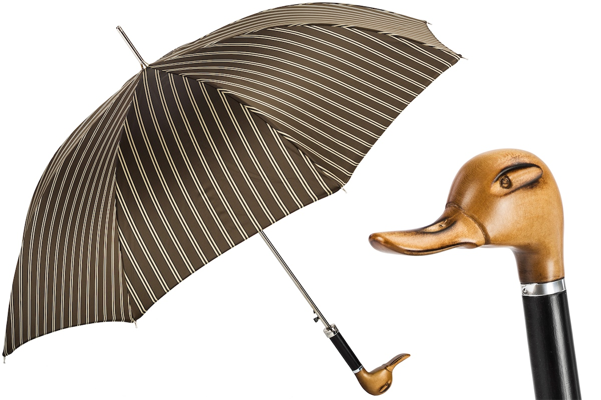 Hand Carved Duck Umbrella – Italian Handmade Automatic Open Wooden Handle