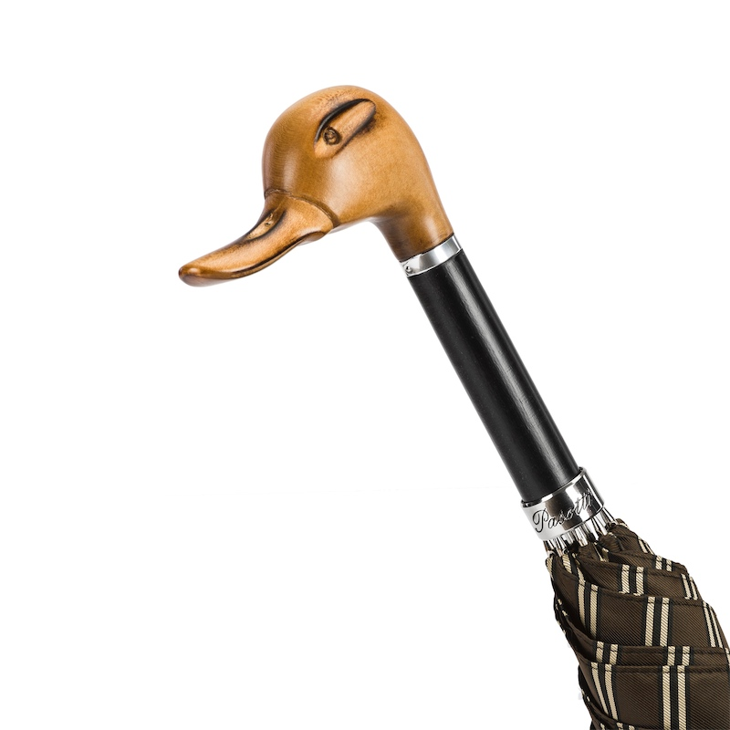Hand Carved Duck Umbrella – Italian Handmade Automatic Open Wooden Handle