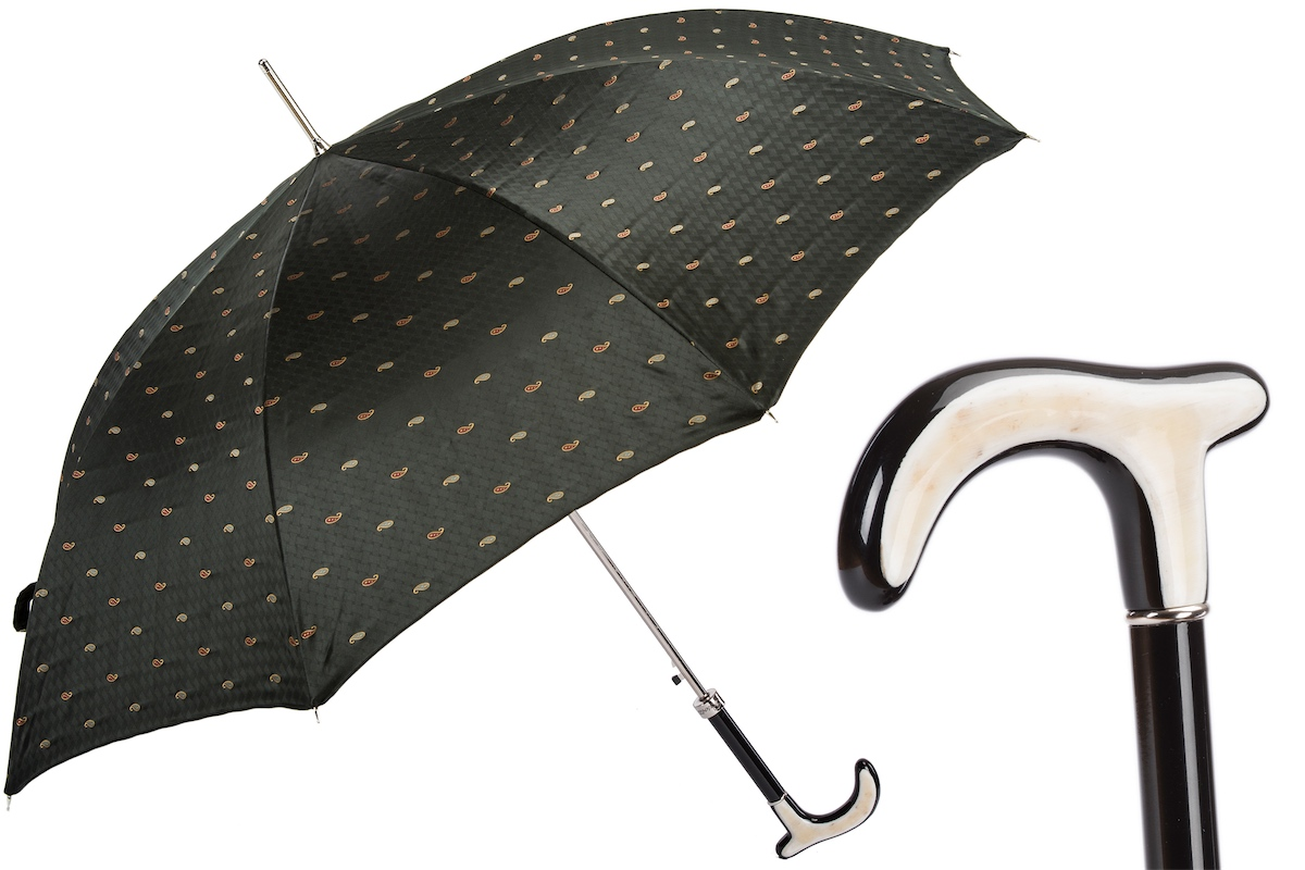 Paisley Umbrella – Automatic Open Buffalo Horn Handle, Durable Rain Protection