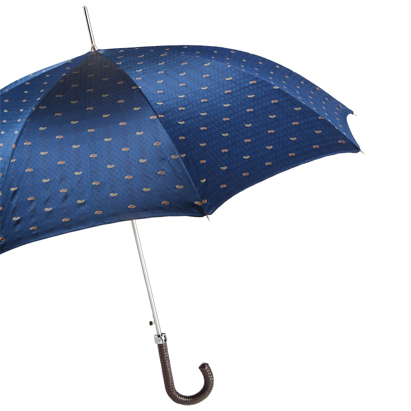 Classic Umbrella – Handmade Italy | Braided Leather Handle, Water Repellent Canopy