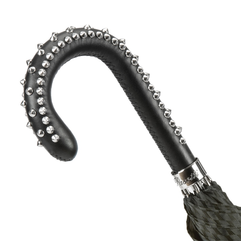 Black Studded Umbrella – Automatic Opening, Handmade Italian Leather Handle