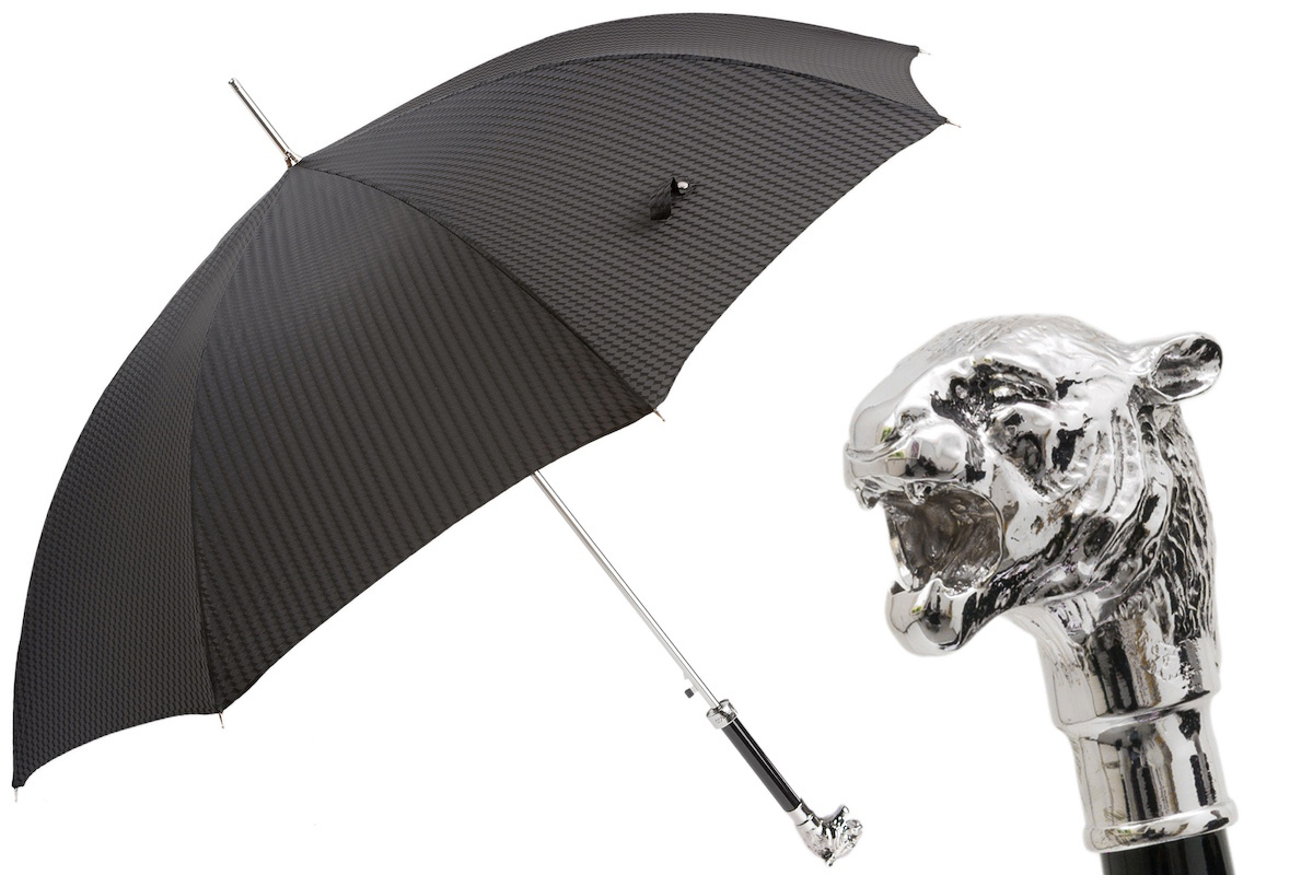 Silver Tiger Umbrella – Handmade Italian Metal Handle | Automatic Opening, Waterproof Canopy