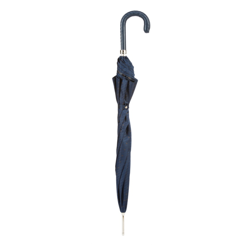 Gents Manual Umbrella – Handmade Italian Navy Leather Handle, Water-Resistant Canopy