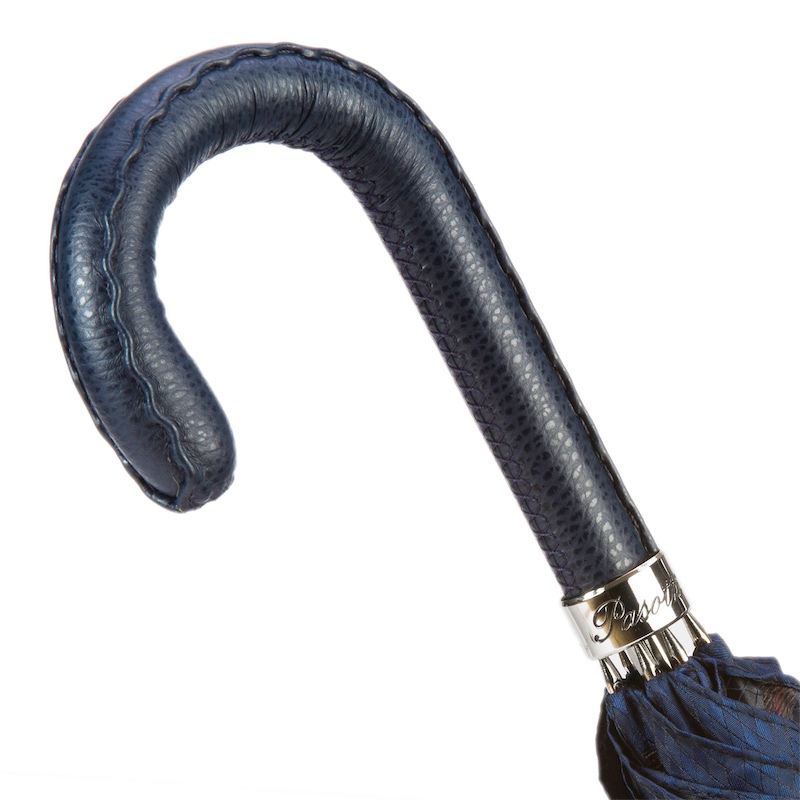 Gents Manual Umbrella – Handmade Italian Navy Leather Handle, Water-Resistant Canopy