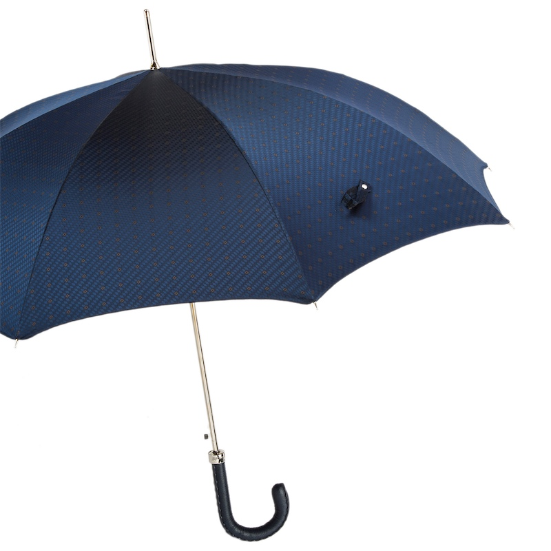 Gents Manual Umbrella – Handmade Italian Navy Leather Handle, Water-Resistant Canopy