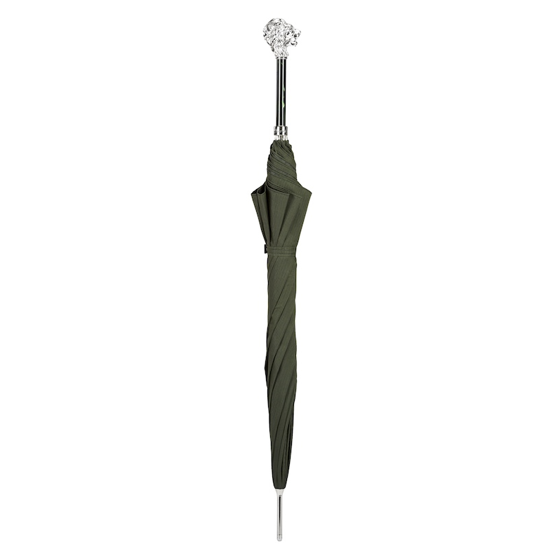 Green Luxury Umbrella – Handmade Italian Rain Umbrella with Silver Lion Handle