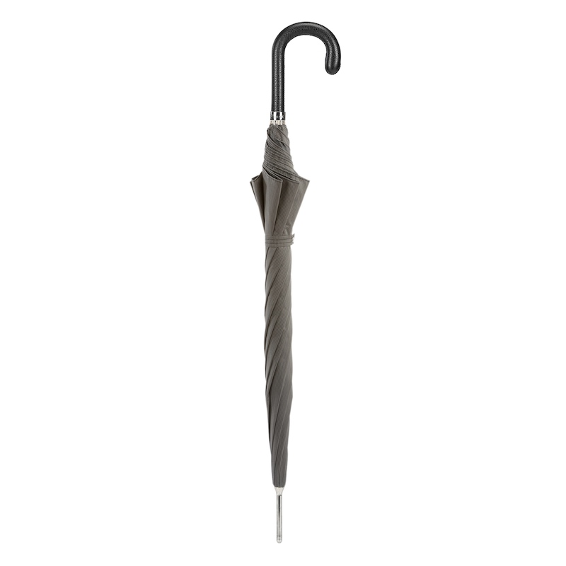 Elegant Grey Umbrella – Handmade Italian Leather Handle | Automatic Opening, Durable Polyester Canopy