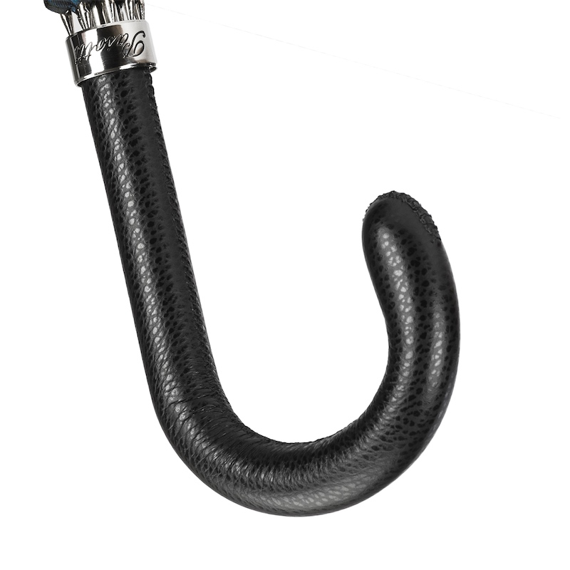 Elegant Grey Umbrella – Handmade Italian Leather Handle | Automatic Opening, Durable Polyester Canopy