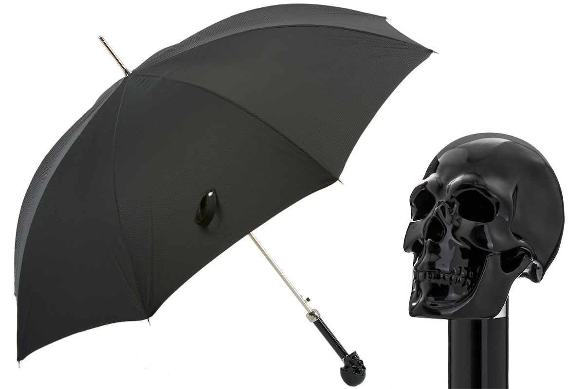 Black Skull Umbrella – Handmade Italian Rain Umbrella with Automatic Open & Skull Handle